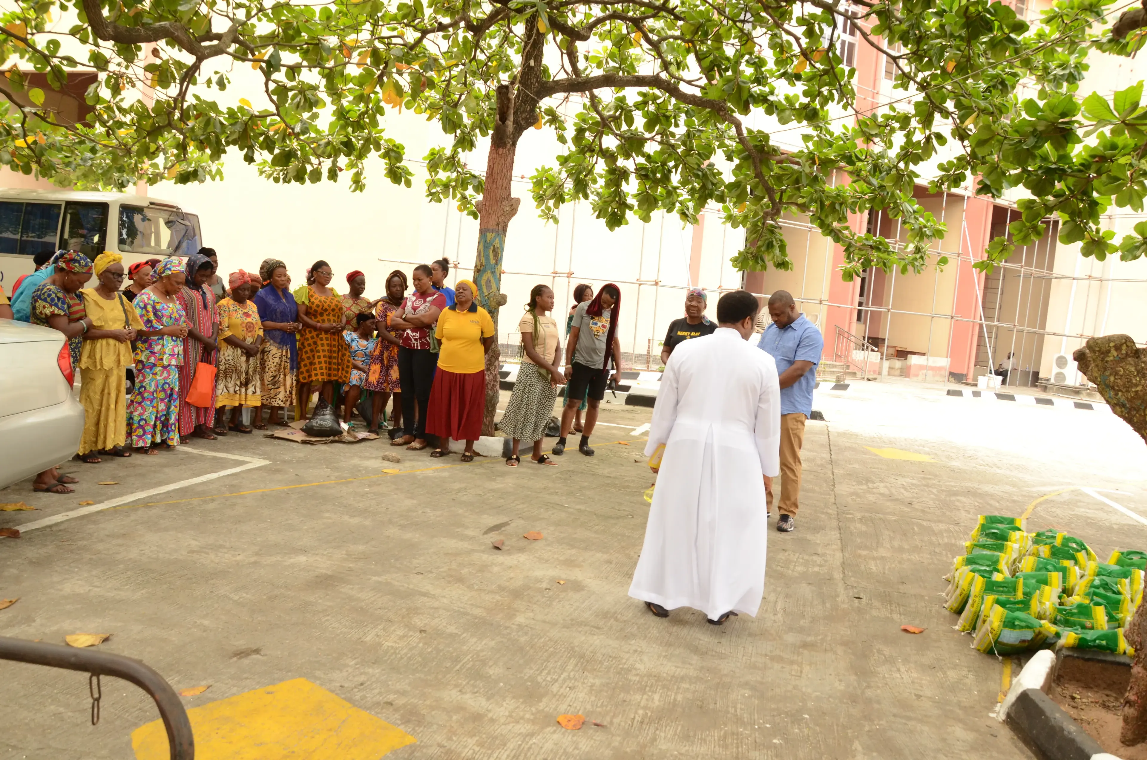 Women lined up for the relief distribution