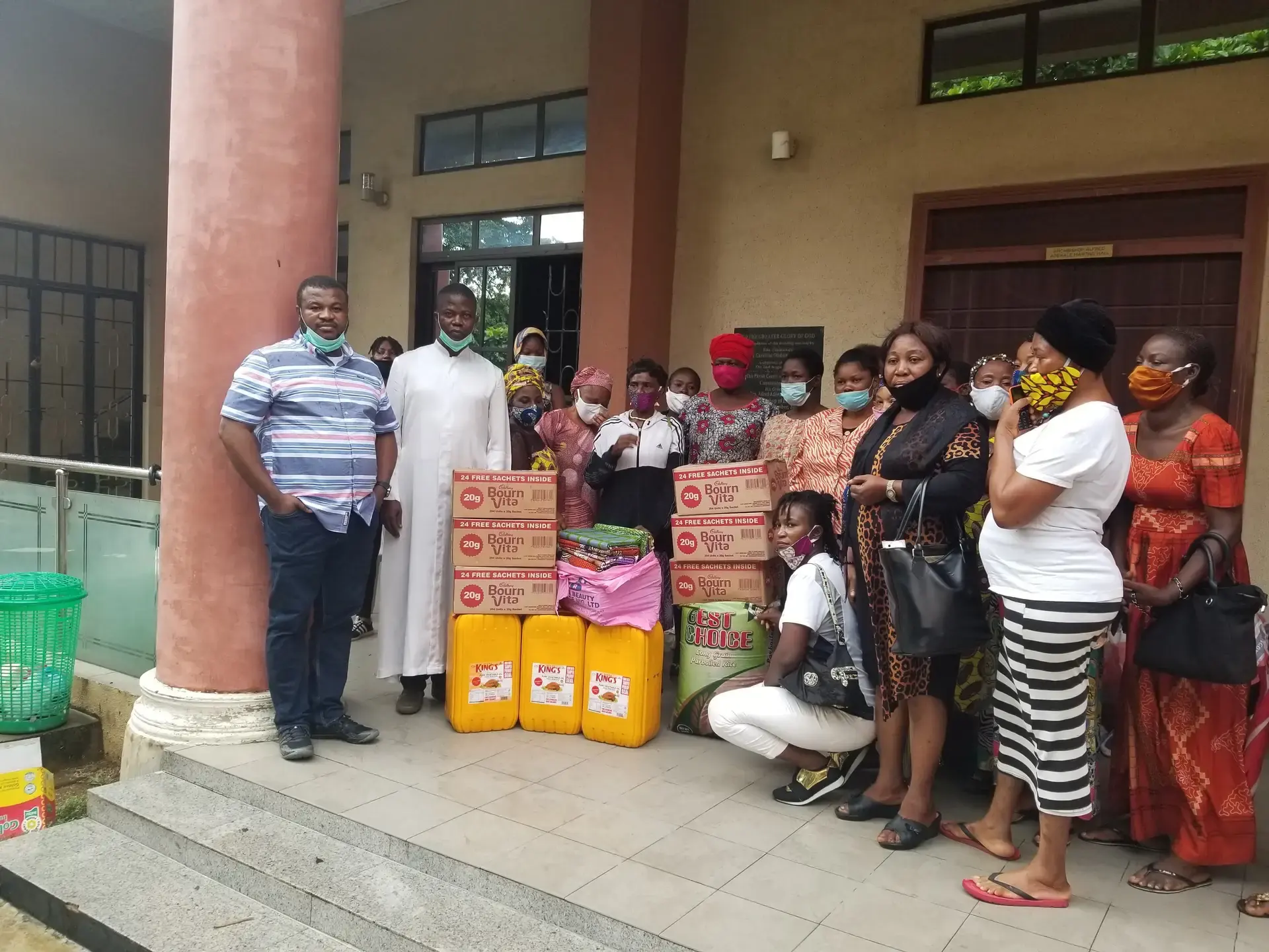 Women receiving supplies at the foundation